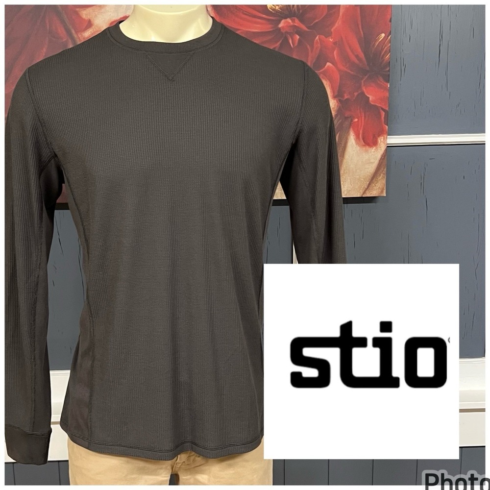 Stio Waffle Knit Thermal Tee Shirt Long Sleeve Mens Sz M Athletic Fit Dark Gray